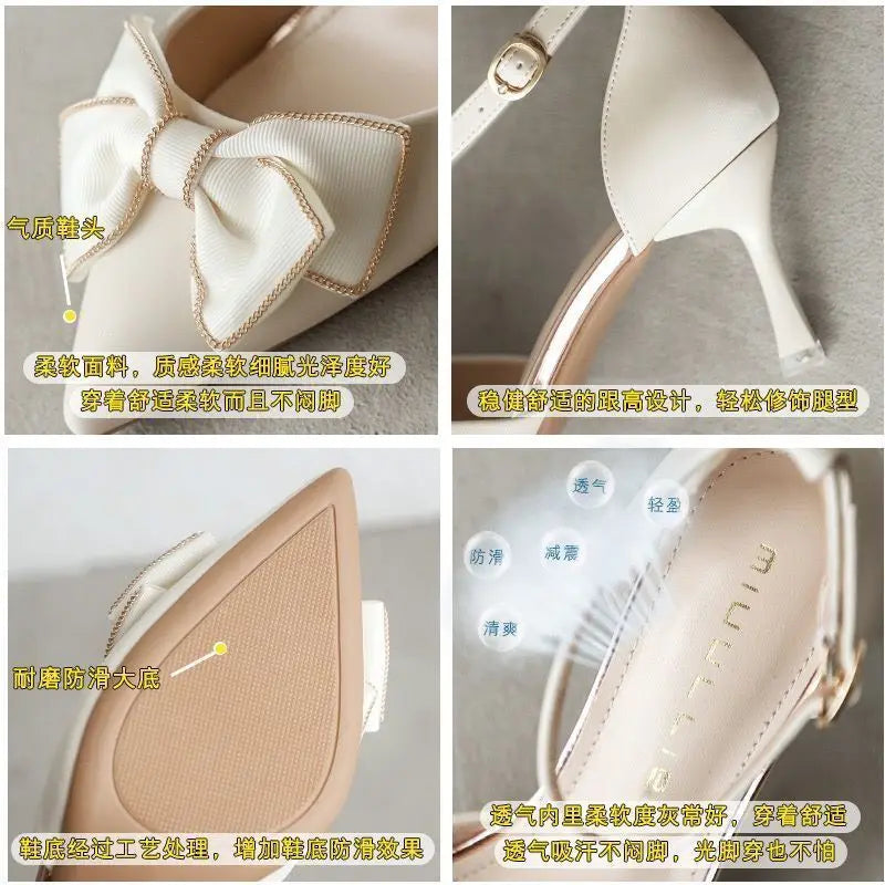 Sapatos femininos de salto médio, bico fino, modelo borboleta, elegantes, para casamentos e festas de noivado, na cor branca, de grife.